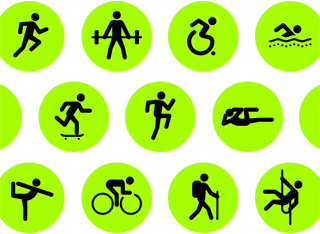 Rows of workout icons performing different activities.