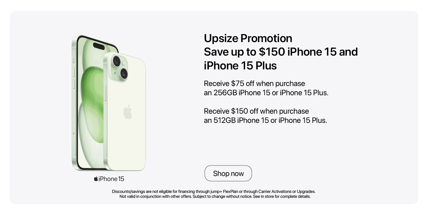 Save up to $150 iPhone 15 and iPhone 15 Plus