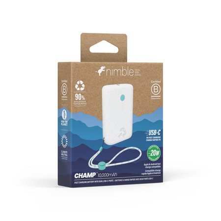 Nimble Champ 10000 mAh 22.5W PD Battery Dual USB-C Luna - White