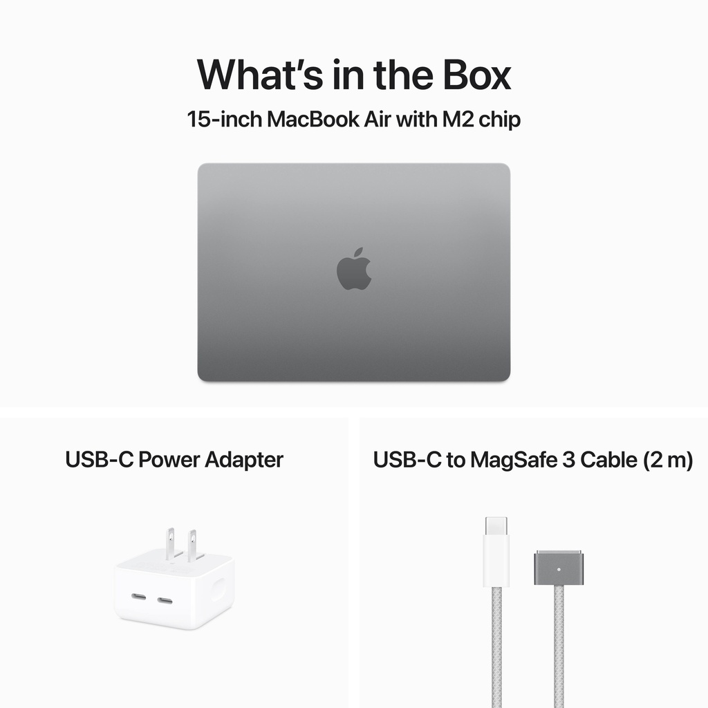 Apple 15-inch MacBook Air: Apple M2 chip with 8-core CPU, 10-core GPU (8GB Unified, 256GB SSD, 35W Dual USB-C Adaptor, Space Grey) - Open Box