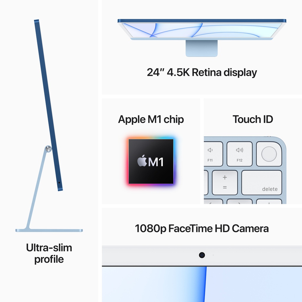 iMac (4.5K Retina, 24-inch, 2021): M1 chip with 8-core CPU and 8-core, Silver (8GB unified memory, 256GB SSD, Magic Mouse, Magic Keyboard with Touch ID)