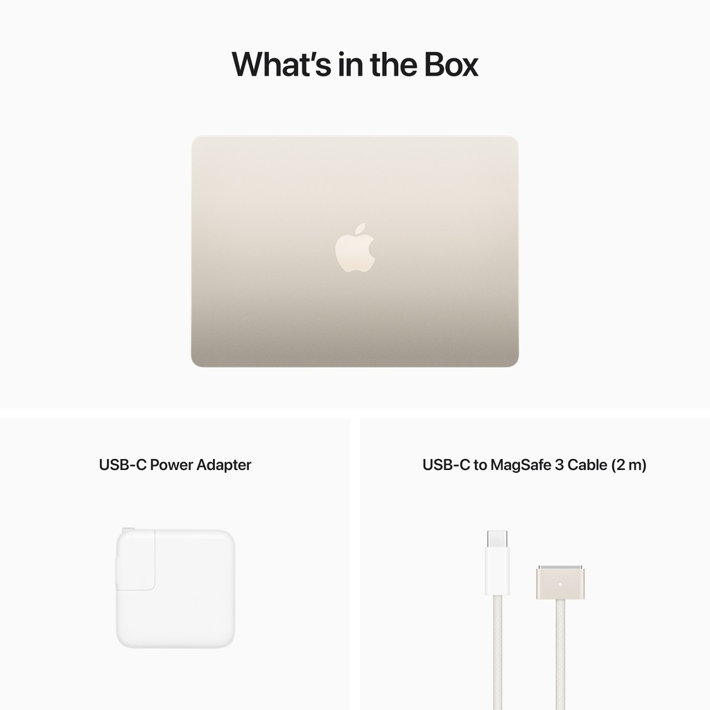 Apple MacBook Air: Apple M2 chip with 8‑core CPU, 8‑core GPU, 16‑core Neural Engine (Starlight, 8GB unified memory, 1TB SSD, 30W USB-C Power Adapter)