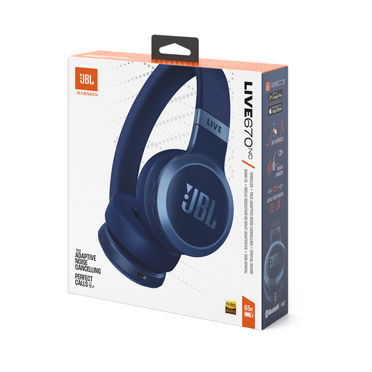 JBL Live 670NC Wireless On-Ear Noise Cancelling Headphones - Blue