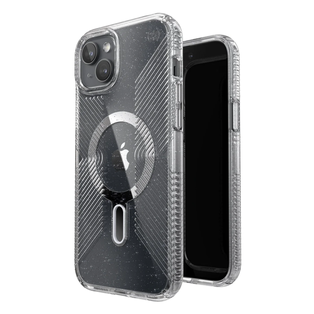 Speck Presidio2 Lux Grip Case with MagSafe/Click Lock for iPhone 15 - Clear/Platinum Glitter