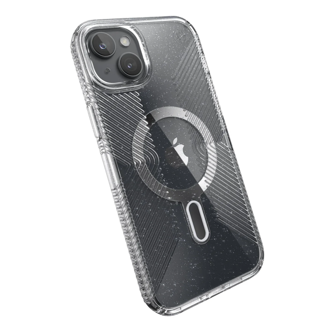 Speck Presidio2 Lux Grip Case with MagSafe/Click Lock for iPhone 15 - Clear/Platinum Glitter