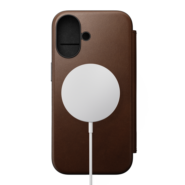 Nomad Modern Leather Folio Case with MagSafe for iPhone 16 - Brown