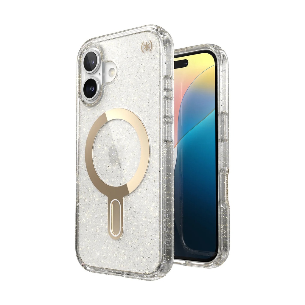 Speck Case with ClickLock/MagSafe for iPhone 16 - Clear / Gold Glitter