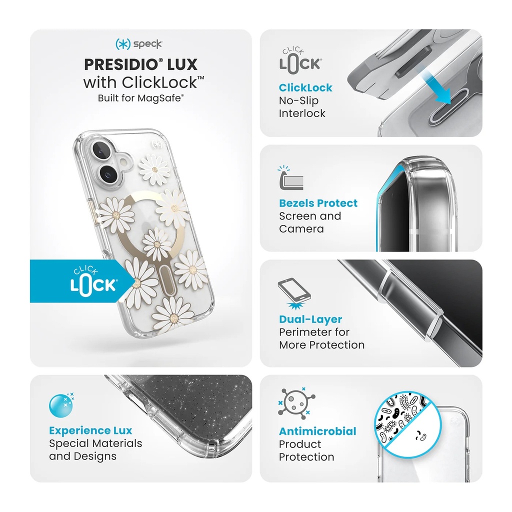 Speck Case with ClickLock/MagSafe for iPhone 16 Plus - Sunshine Daisy