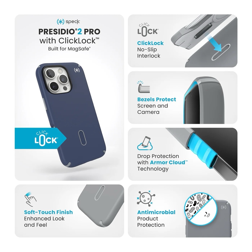 Speck Case with ClickLock/MagSafe for iPhone 16 Pro - Coastal Blue