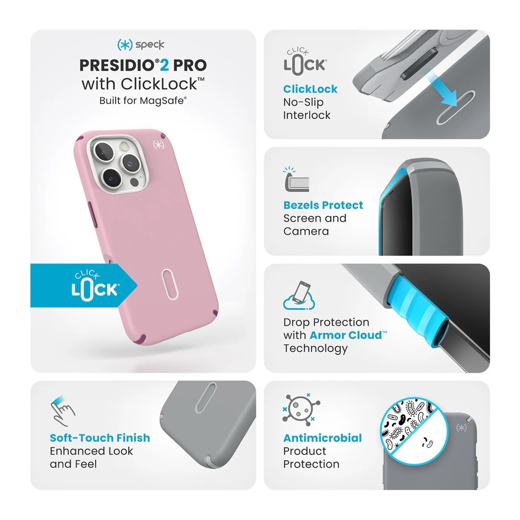 Speck Case with ClickLock/MagSafe for iPhone 16 Pro Max -  Rose Pink