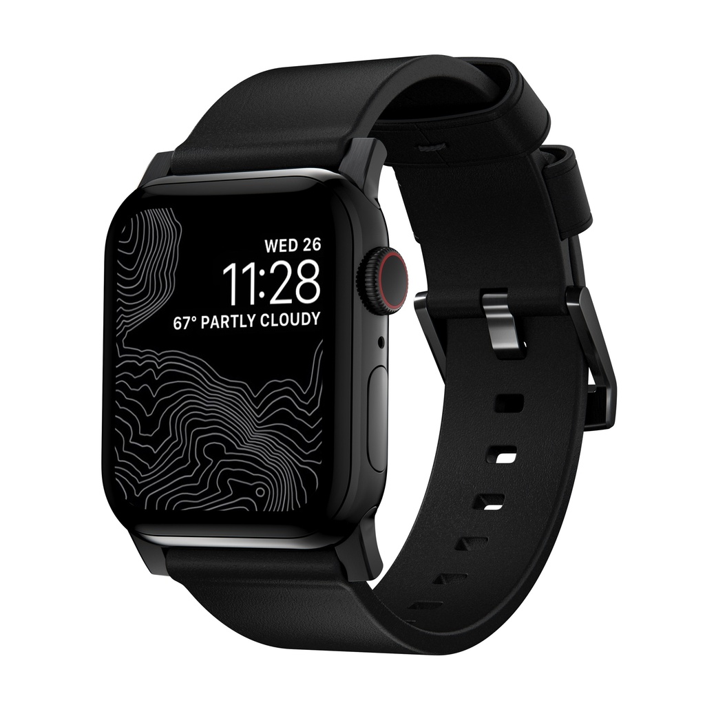 Nomad 42/44/45mm Modern Strap for Apple Watch - Black Hardware / Black Leather