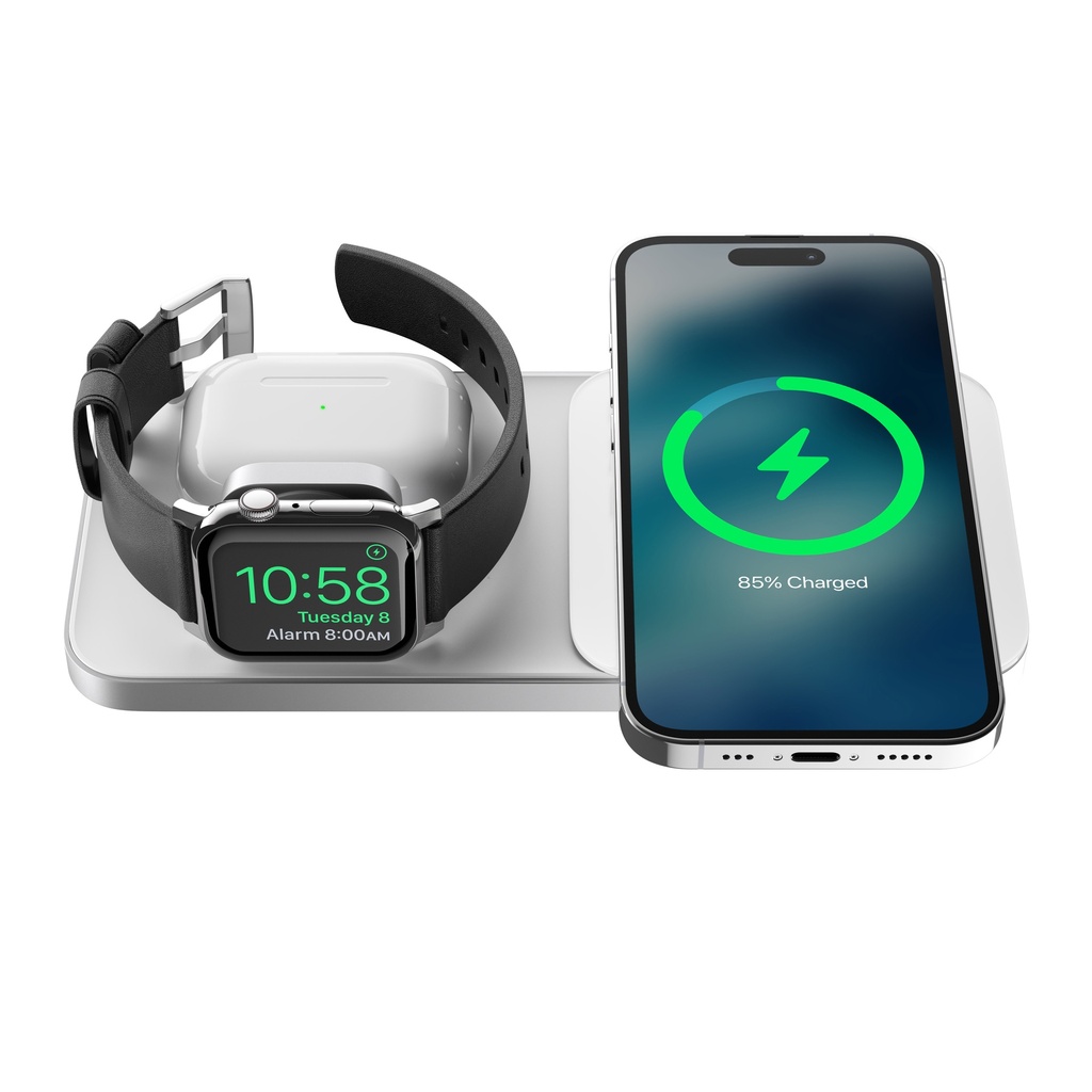 Nomad Base One Max with MagSafe Wireless Charger 3 in 1 - Silver