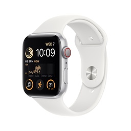 [MNQ13VC/A-OB] Apple Watch SE (2nd Gen) Silver Aluminium Case with White Sport Band (44mm, GPS + Cellular) - Open Box